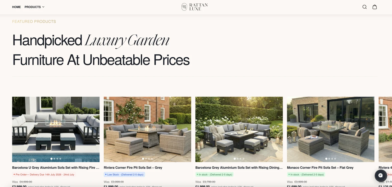Rattan Luxe featured products listing grid