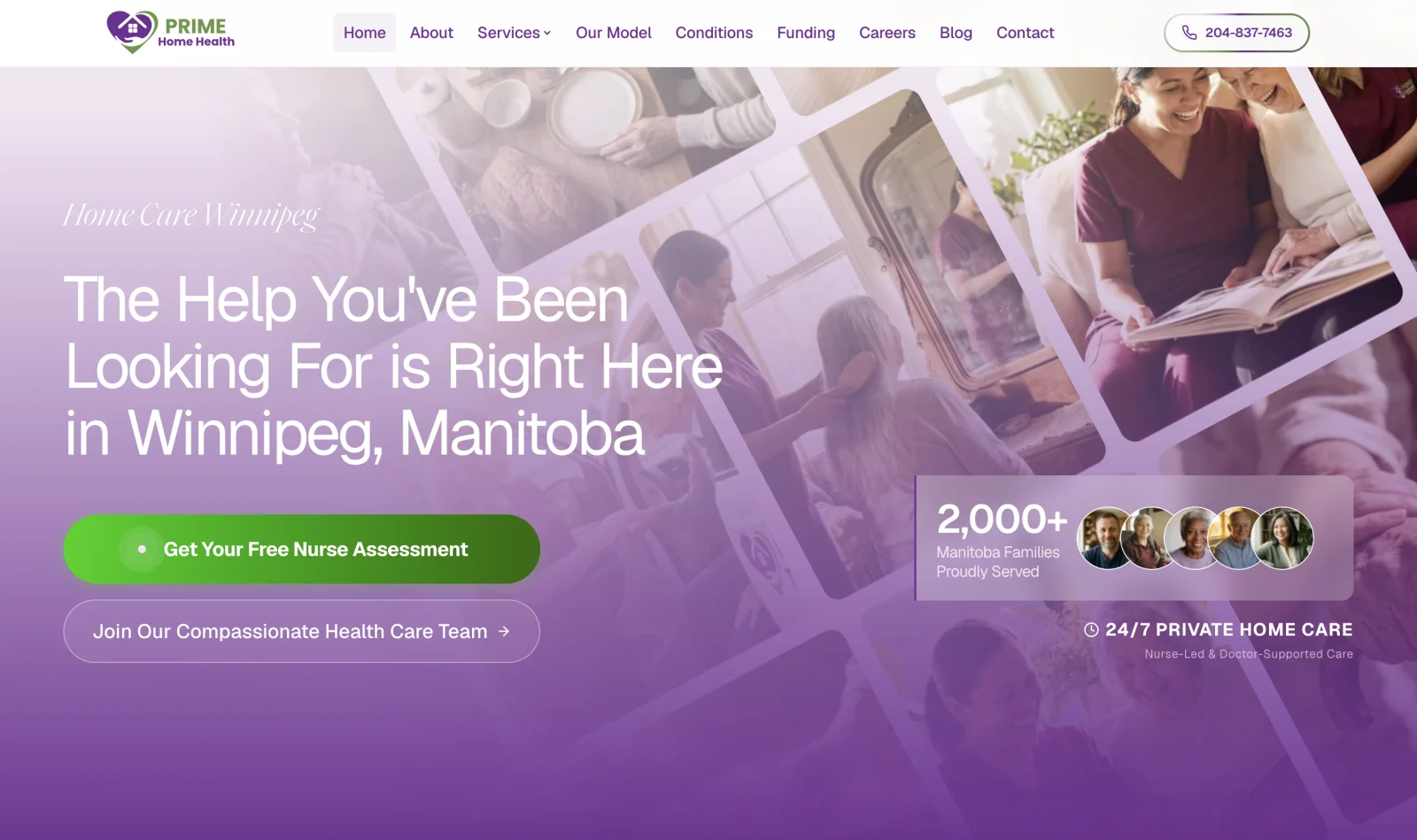 Prime Home Health — redesigned homepage hero section