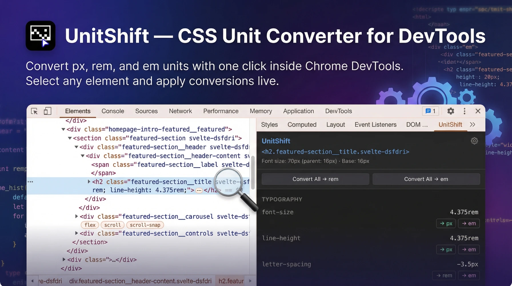 UnitShift CSS Unit Converter for Chrome and Firefox DevTools